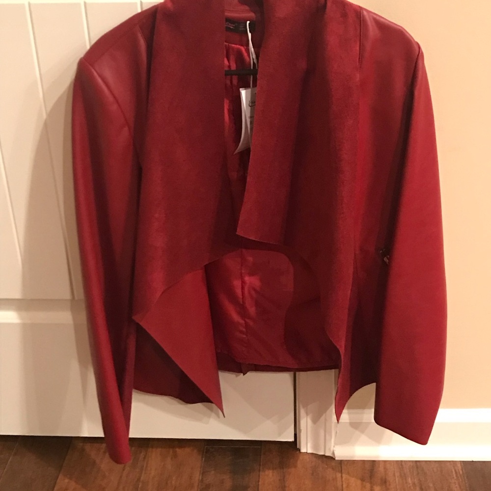 A seduction red leather blazer by Lia Cher